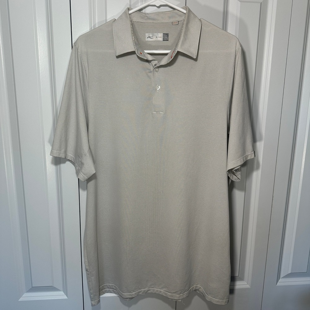 KJUS Soren Stripe Polo Mens 2XL Grey Comfort Fit Short Sleeve UPF 50+ Golf Korea